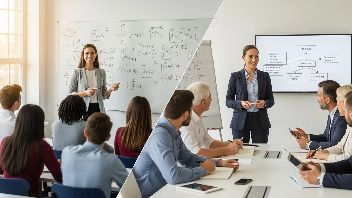 Reconversion enseignant vers formateur adulte - Co-Ope Enseignante en reconversion vers formateur d'adultes accompagnée par un expert Co-Ope